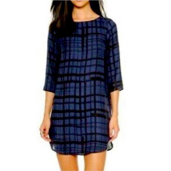 BB Dakota Dresses & Skirts - BB Dakota Blue and Black Plaid 3/4 Sleeve Shift Dress Size M